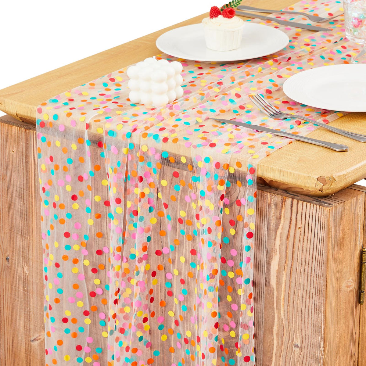 Windkream colorful dots table runner enhances a 29x120 table with vibrant charm