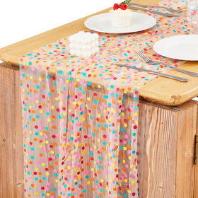 Windkream colorful dots table runner enhances a 29x120 table with vibrant charm