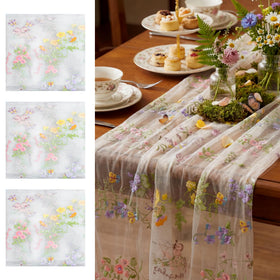 Windkream ivory white floral table runner, three-pack for elegant table styling.