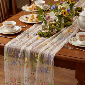 Windkream ivory white floral table runner with embroidery elevates spring dining tables