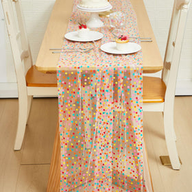 Windkream lace-tulle speckled-dots runner adds delicate texture to any table