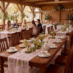 Windkream pink floral table runner ideal for festive celebrations and everyday elegance.