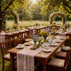 Windkream pink floral table runner shows color variation on different displays.