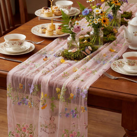Windkream pink floral embroidery table runner decoration for weddings and parties