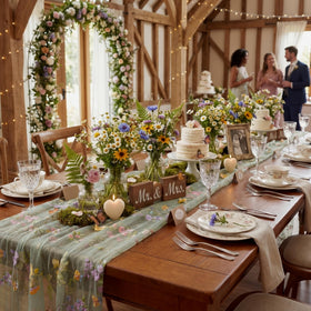 Windkream Sage Green Floral Table Runner on a dining table for everyday elegance.