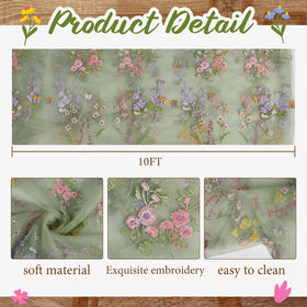 Windkream Sage Green Floral Table Runner with embroidery daisies, adds delicate texture to celebrations.