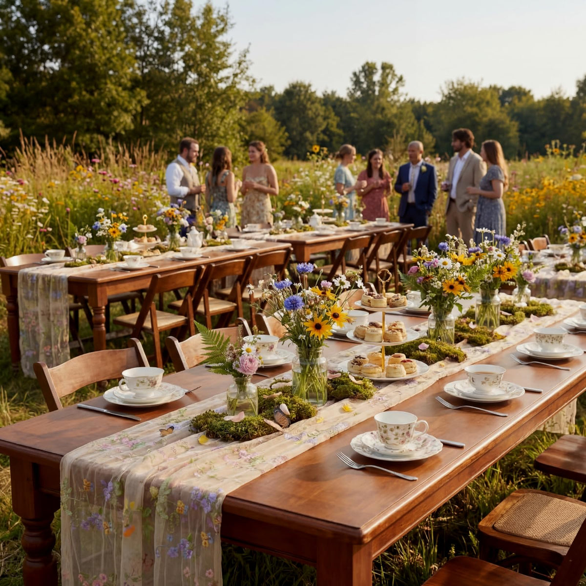 Windkream wedding and baby shower setup using the runner to frame tables beautifully