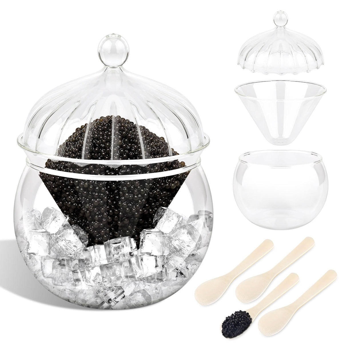 Windspeed caviar serving set with cover shows elegant presentation and freshness protection.