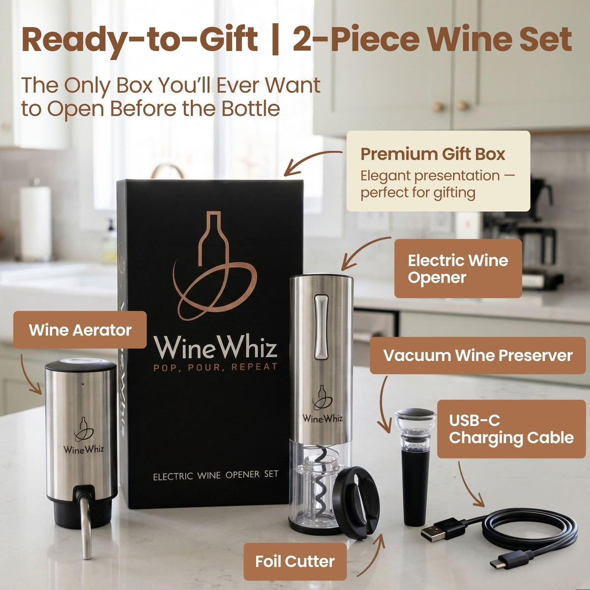 WineWhiz built-in aerator pouring to boost aroma and flavor.