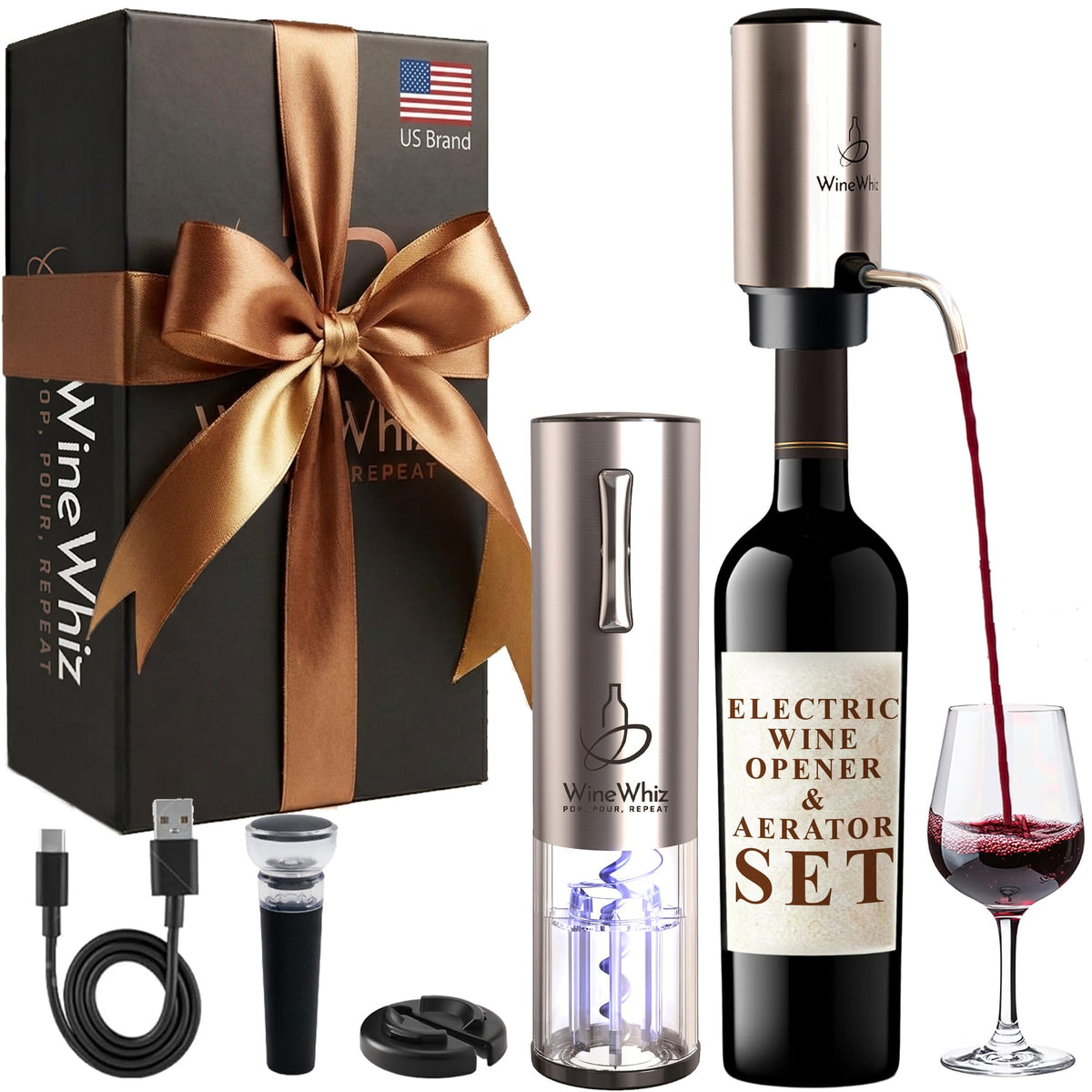 WineWhiz electric wine opener-aerator on a counter for seamless entertaining.