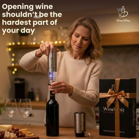 WineWhiz one-touch corkscrew-action demonstrates effortless bottle opening.