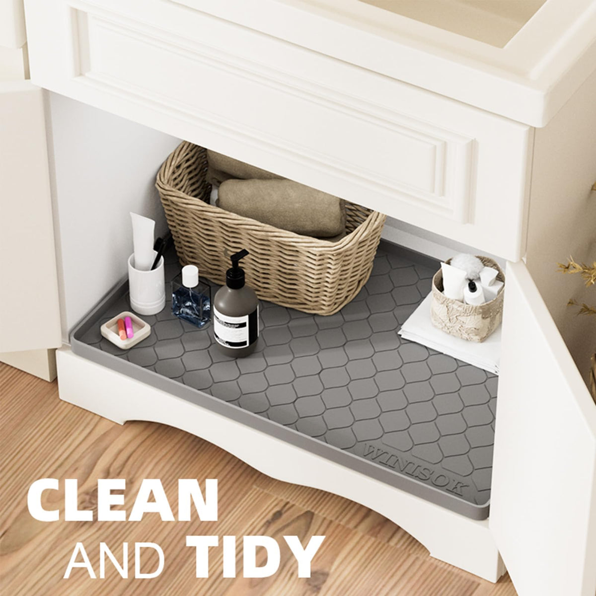 Winisok mat easily cleans and installs for quick cabinet protection.