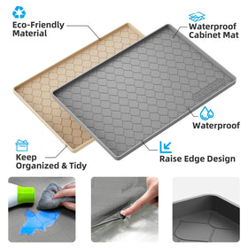 Winisok kitchen cabinet organizer mat supports clean, organized shelves.