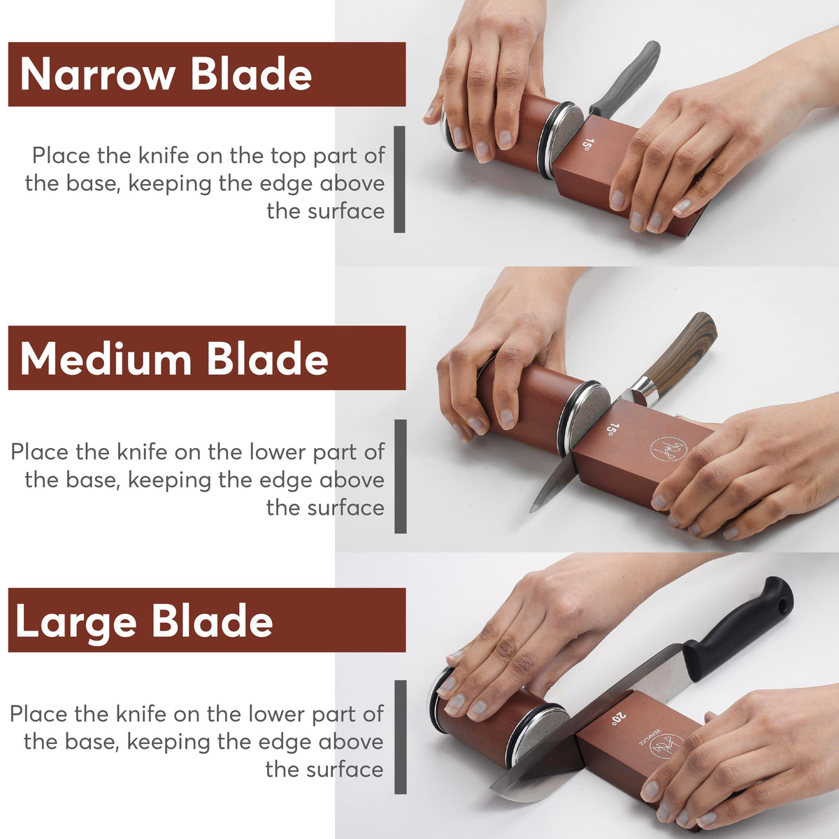 Winklez wooden base provides sturdy support during sharpening
