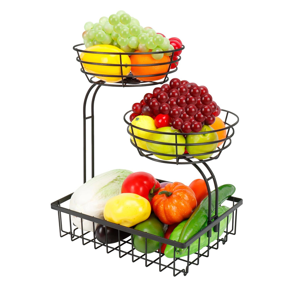 Winmien 3-tier fruit basket front view, space-saving countertop storage for produce.