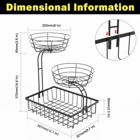 Winmien 3-tier fruit basket side view, versatile corner-friendly kitchen organizer.