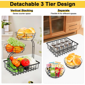 Winmien 3-tier fruit basket top view, easy access to fruits and snacks.