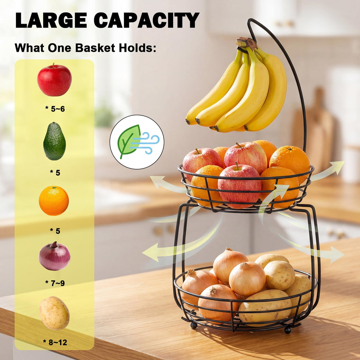 Winmien Kitchen countertop storage organizer for snacks and veggies.