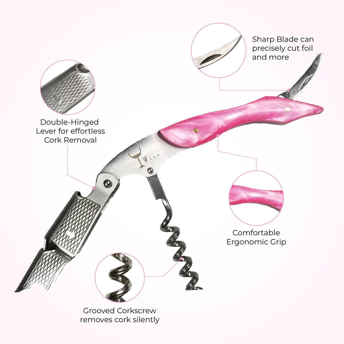 Wino Wine Key double-hinged lever in action speeds bottle opening