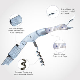 Wino Wine Key double-hinged lever delivers easy cork extraction