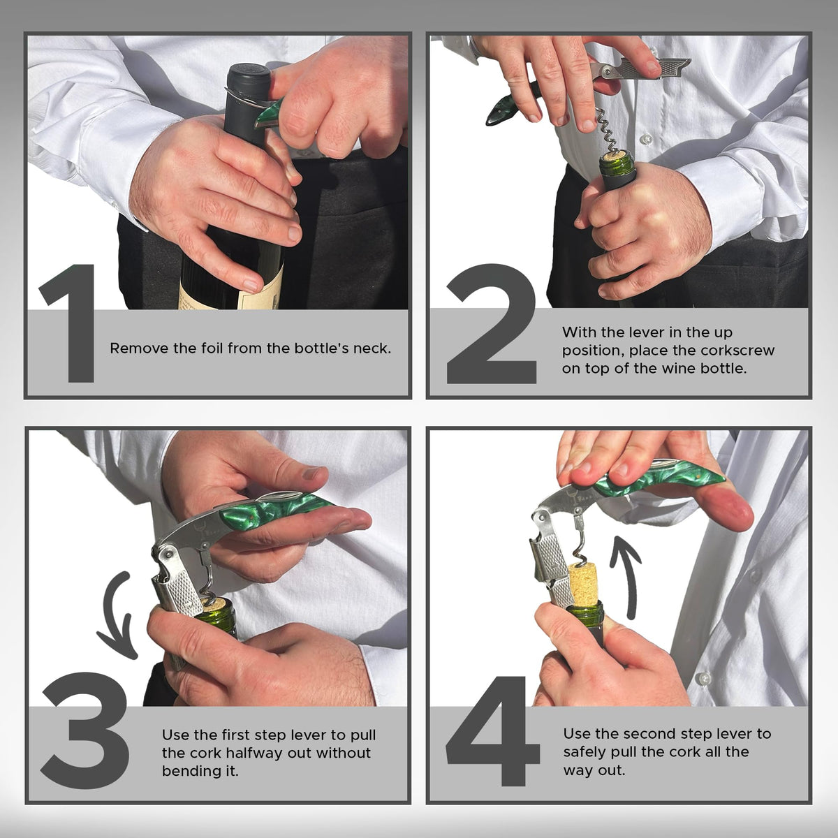 Wino Wine Key curved foil cutter ensures clean bottle prep