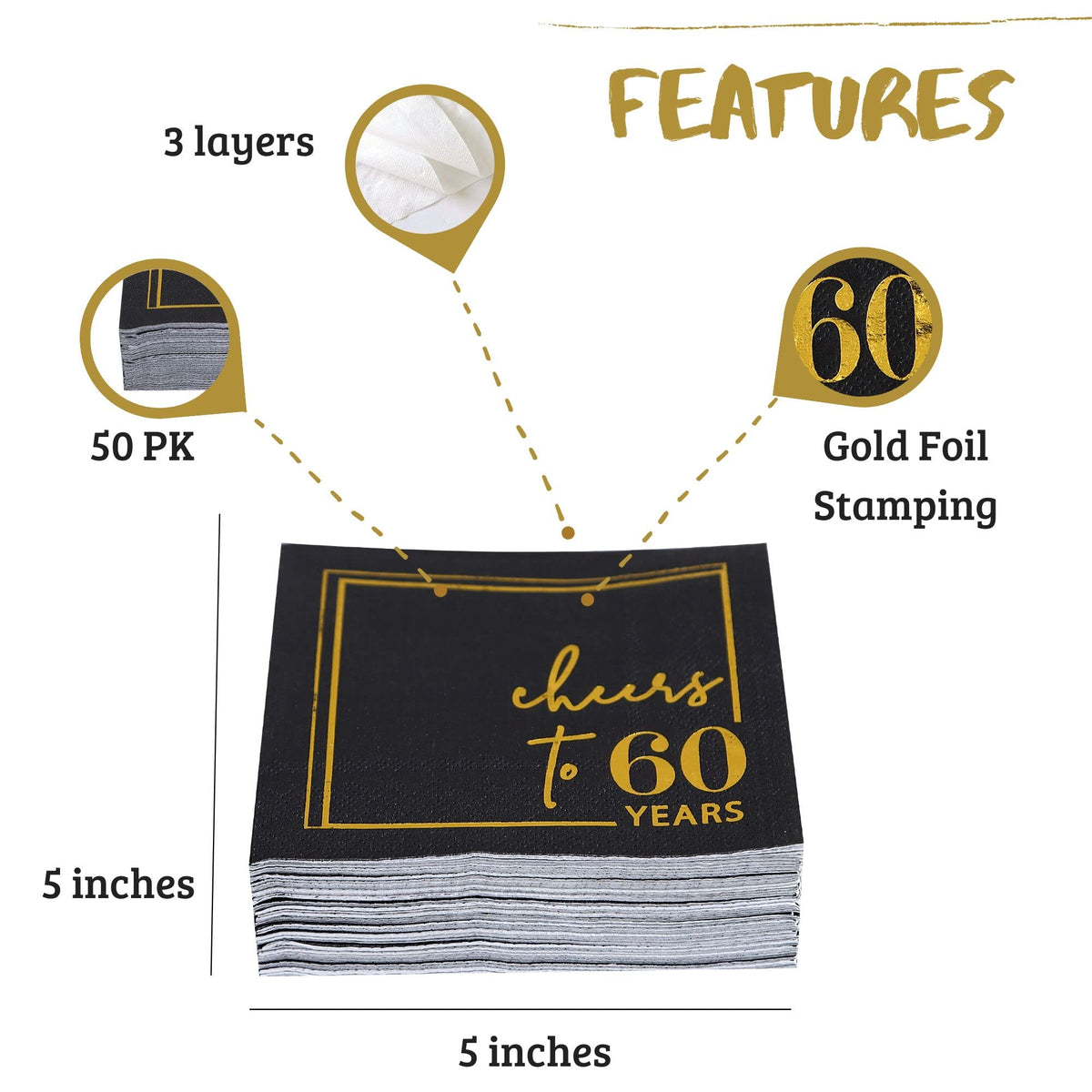 Winoo Cheers to Years napkins black and gold design elevates birthday celebrations