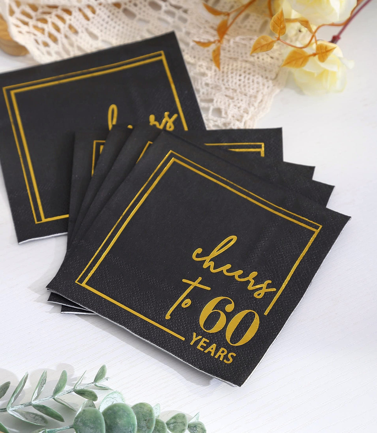 Winoo Cheers to Years napkins folded 5x5 inches ideal for cake tables