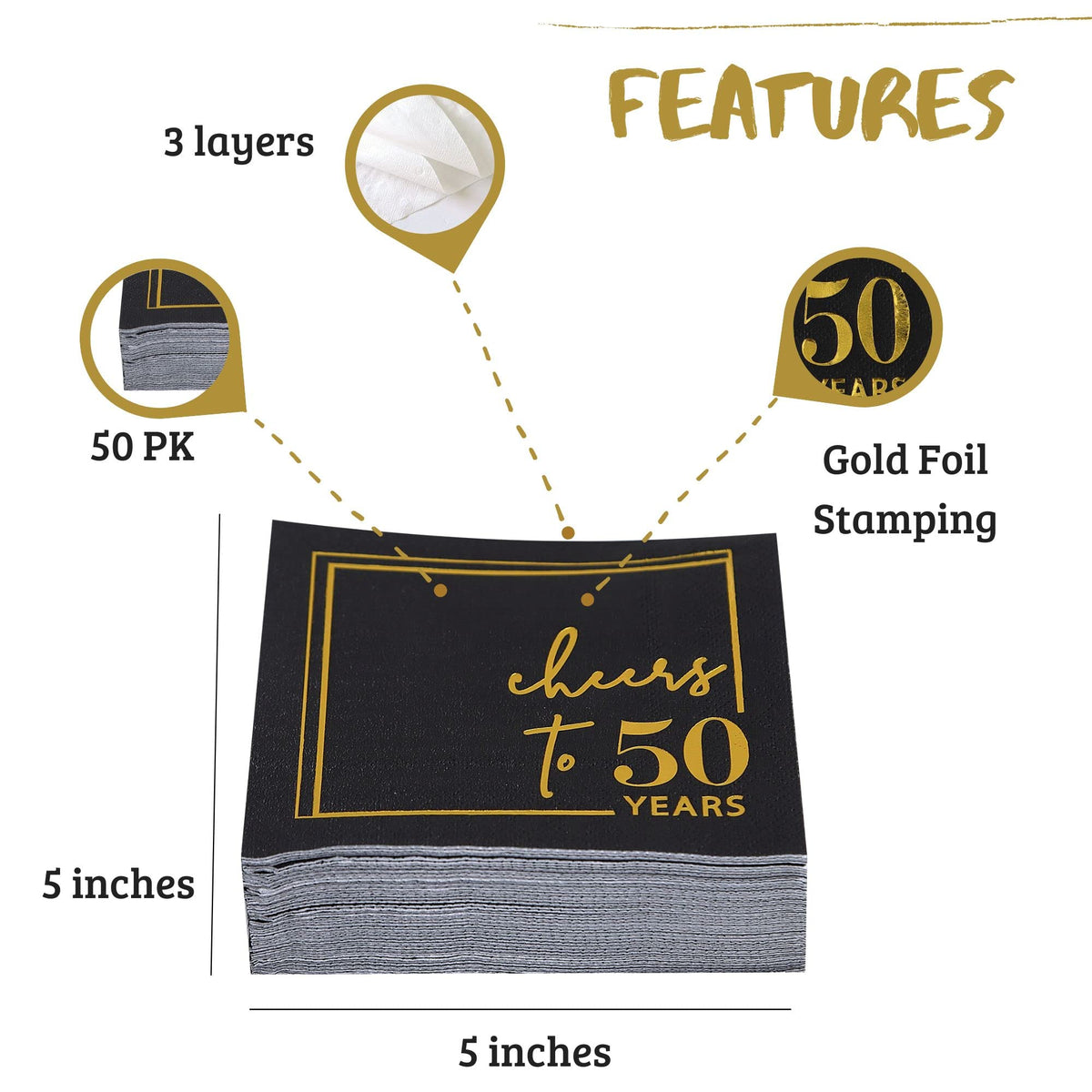 Winoo Design Cheers to Years napkins show black and gold pattern for upscale events