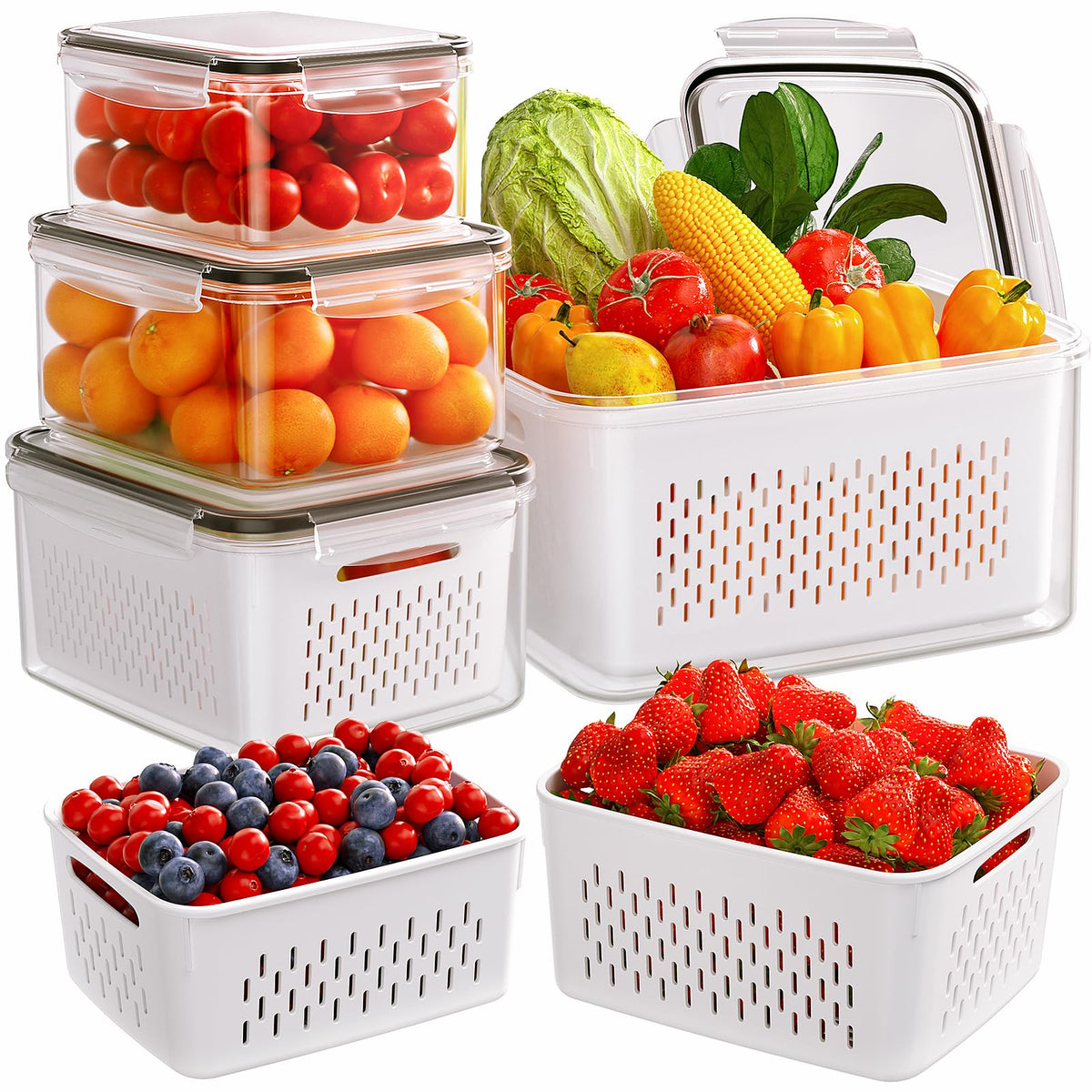 Winproper 5-pack fruit storage with removable colanders for rinsing and freshness