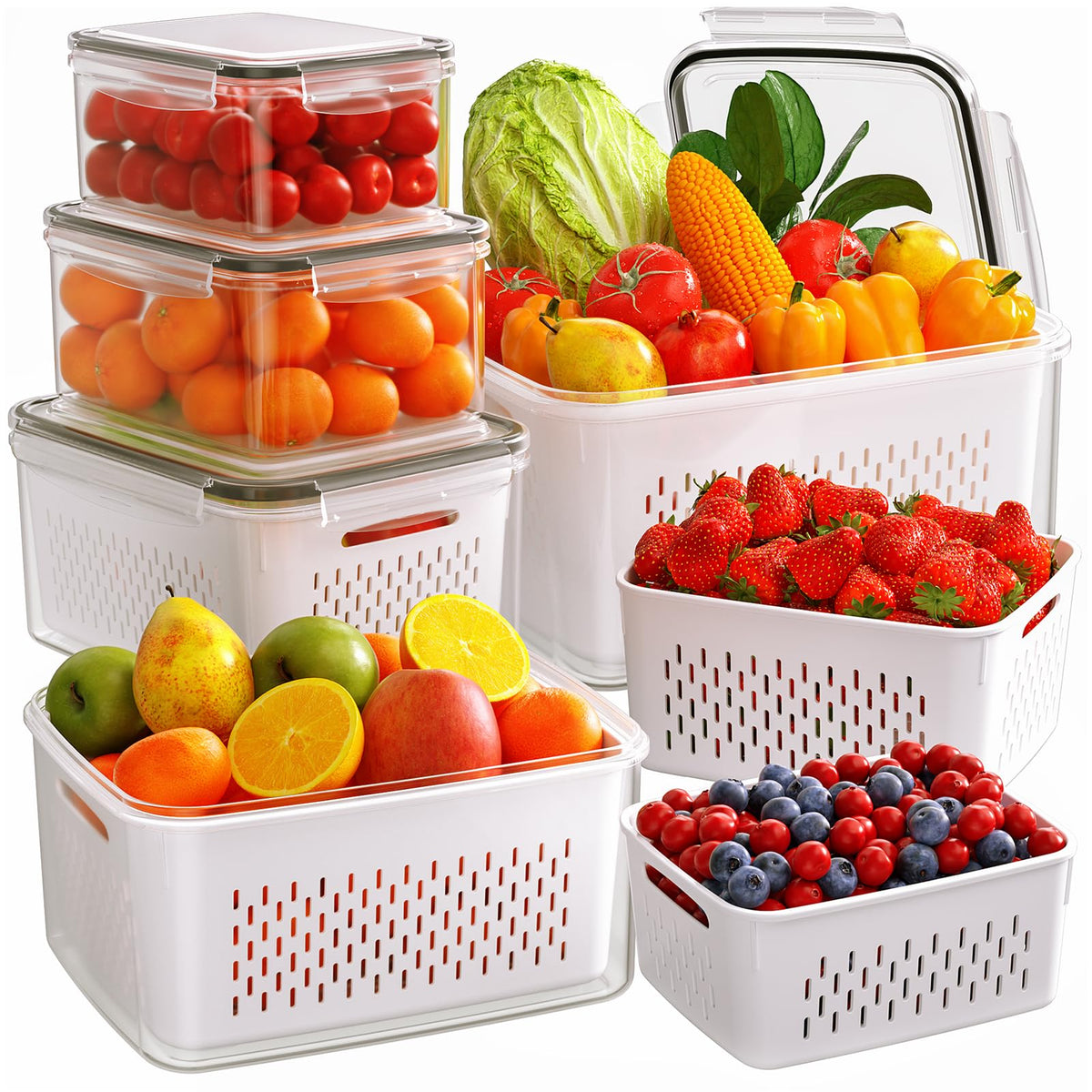Winproper 6-pack fruit storage containers with removable colanders for organized fridge storage