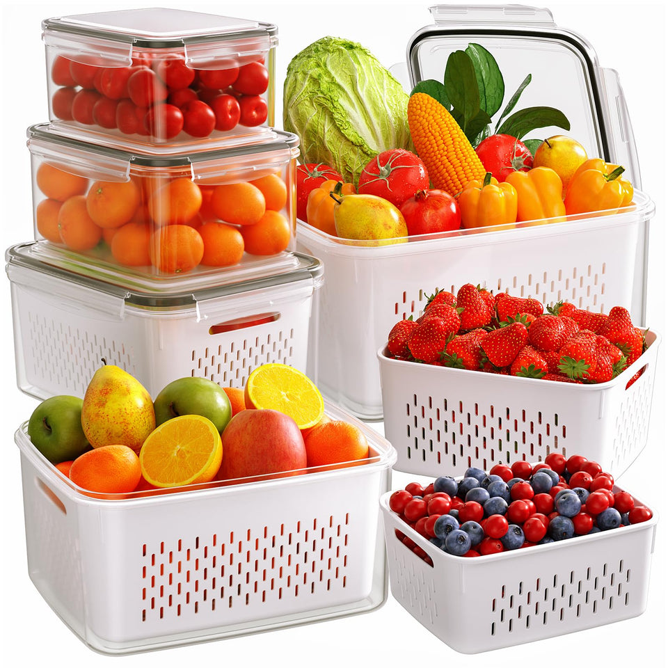 Winproper 6-pack fruit storage containers with removable colanders for organized fridge storage