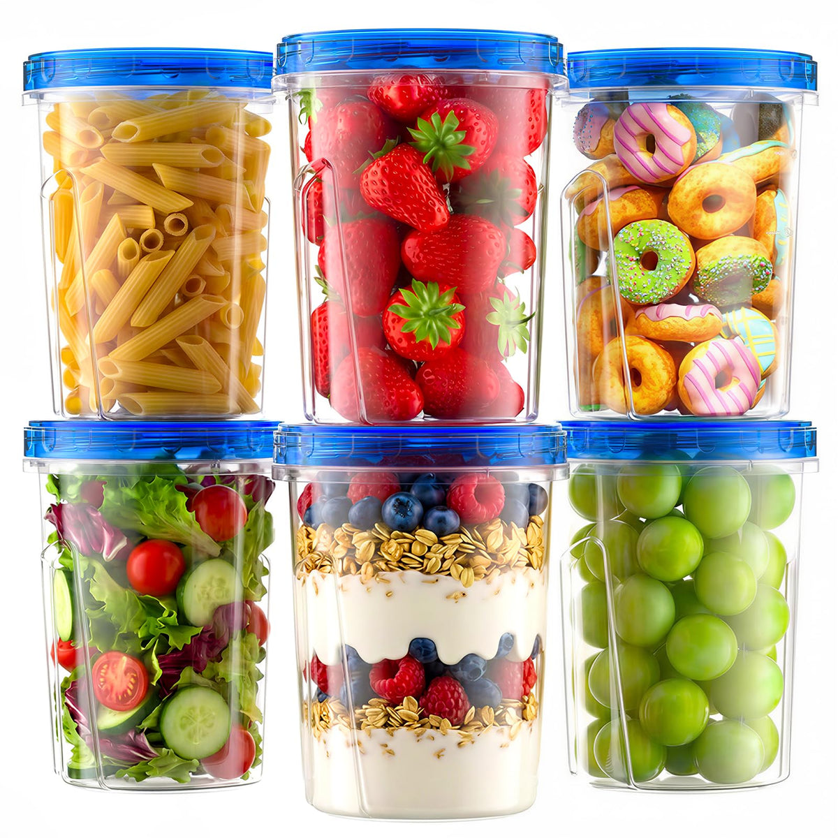 Winproper 6-pack 33 oz freezer containers with twist top lids for airtight storage.