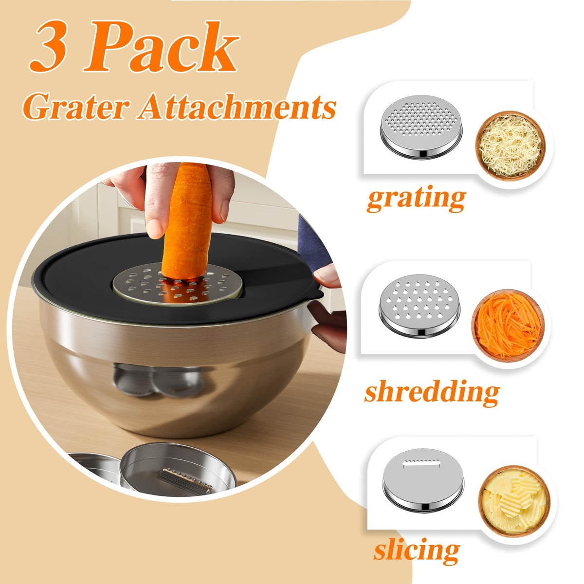 Winproper bowls with three grater attachments for quick prep