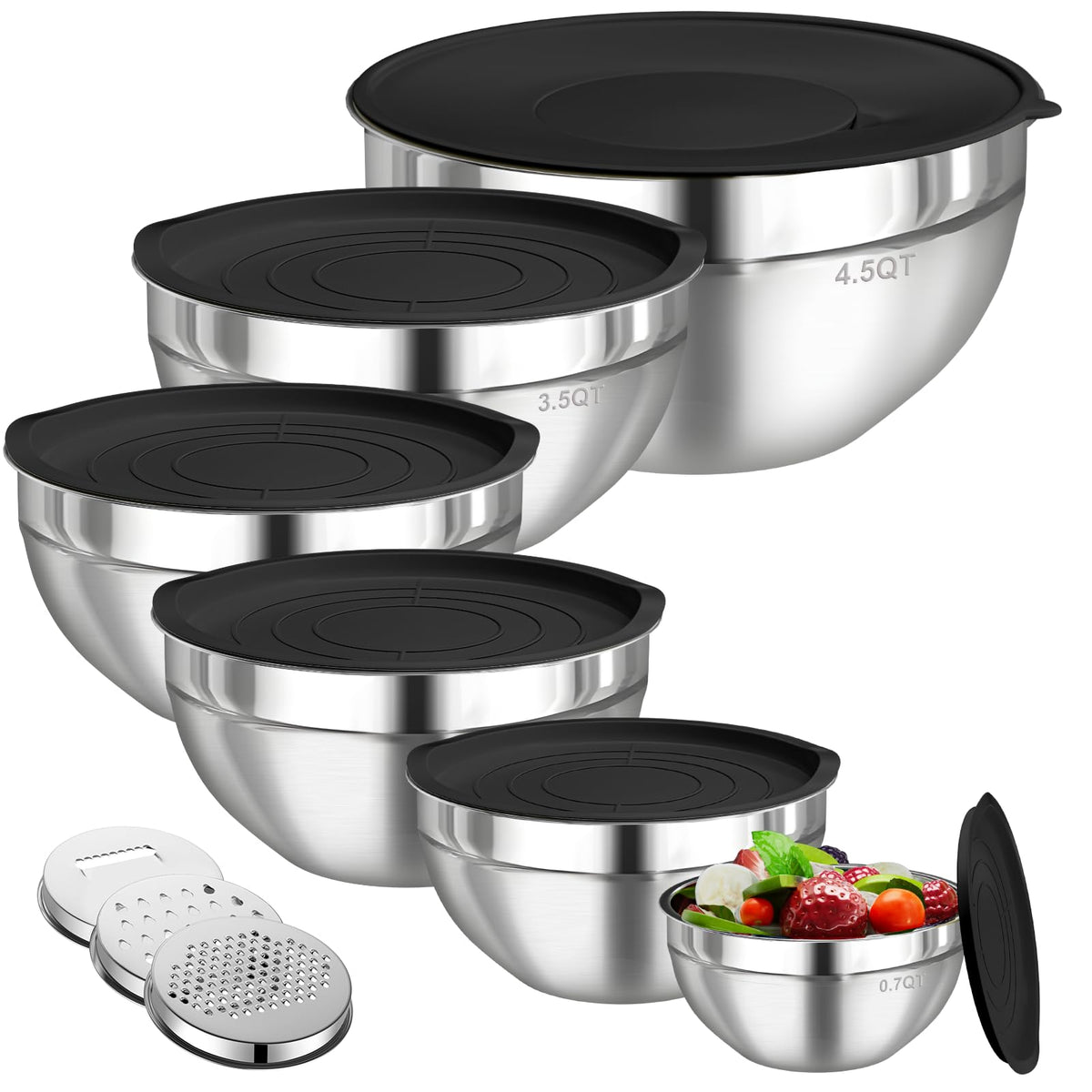 Winproper mixing bowls set with lids neatly stacked for space-saving storage