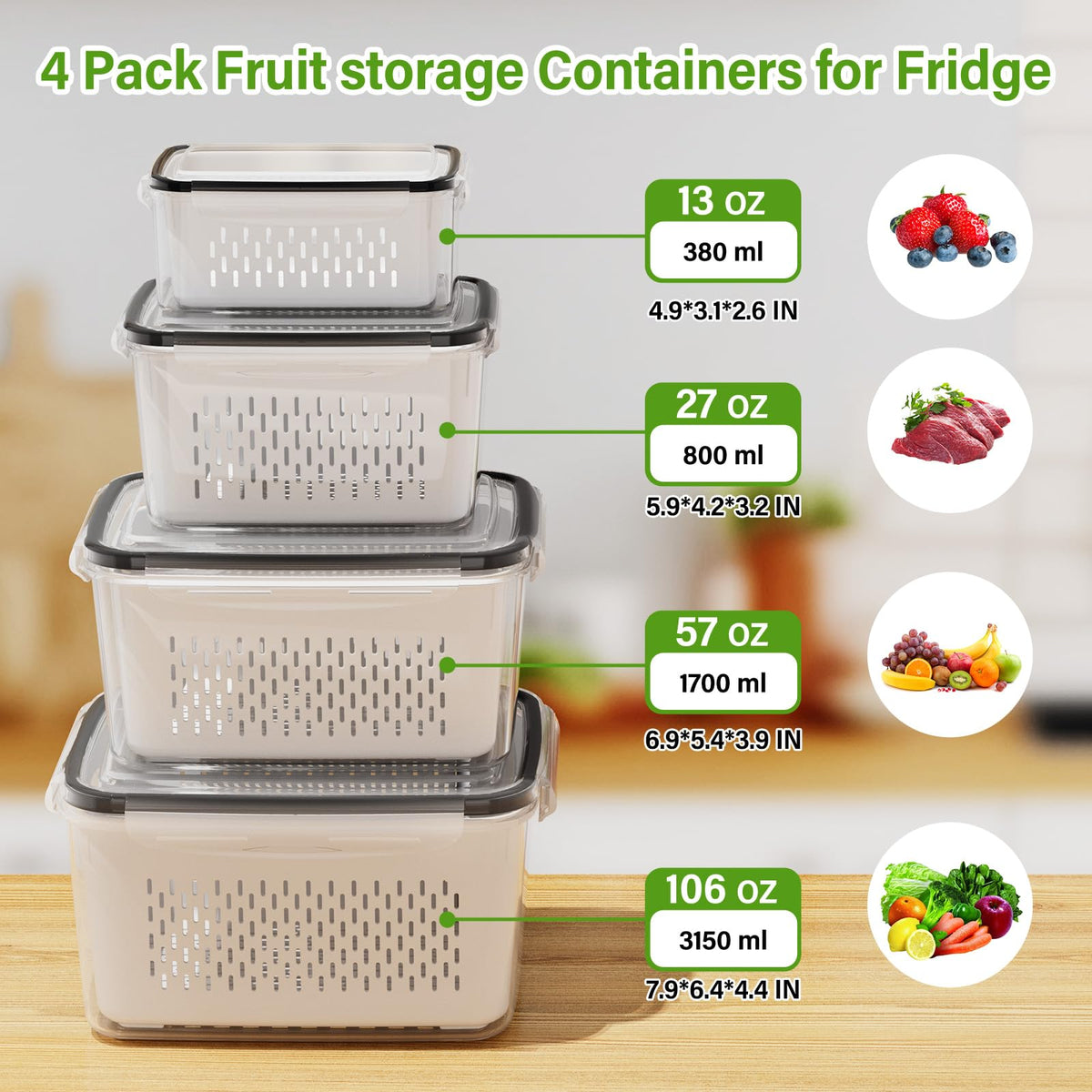 Winproper removable colander for rinsing fruits and vegetables before storage