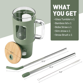 Bamboo lid with silicone sleeve keeps the lid dry and clean.