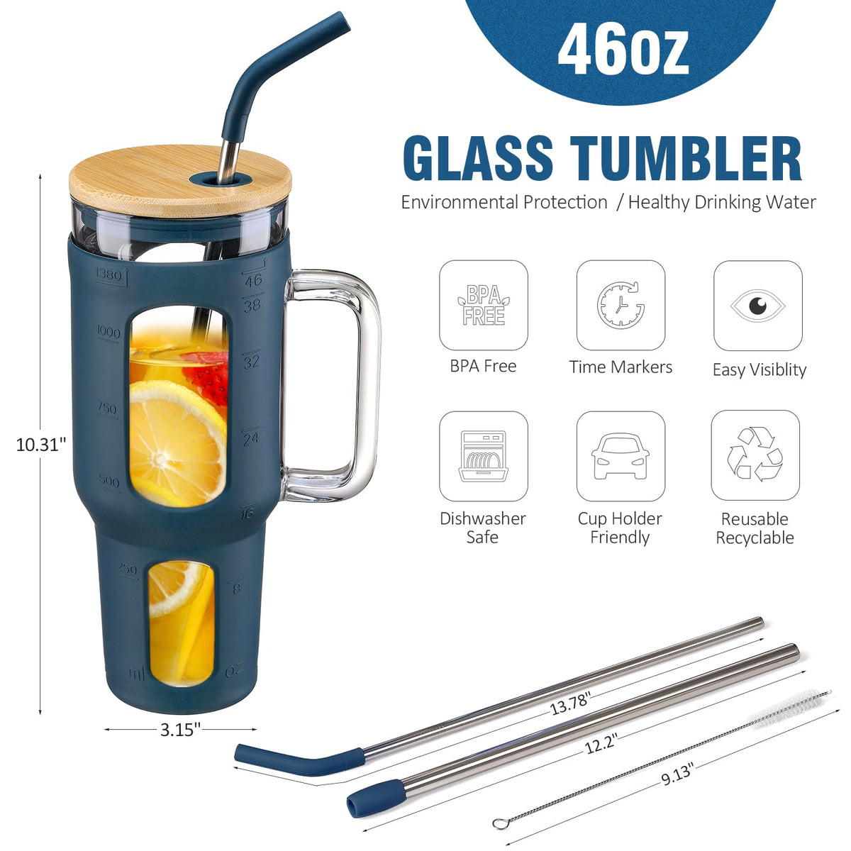 46oz capacity-marker WINSA travel mug helps track daily water intake