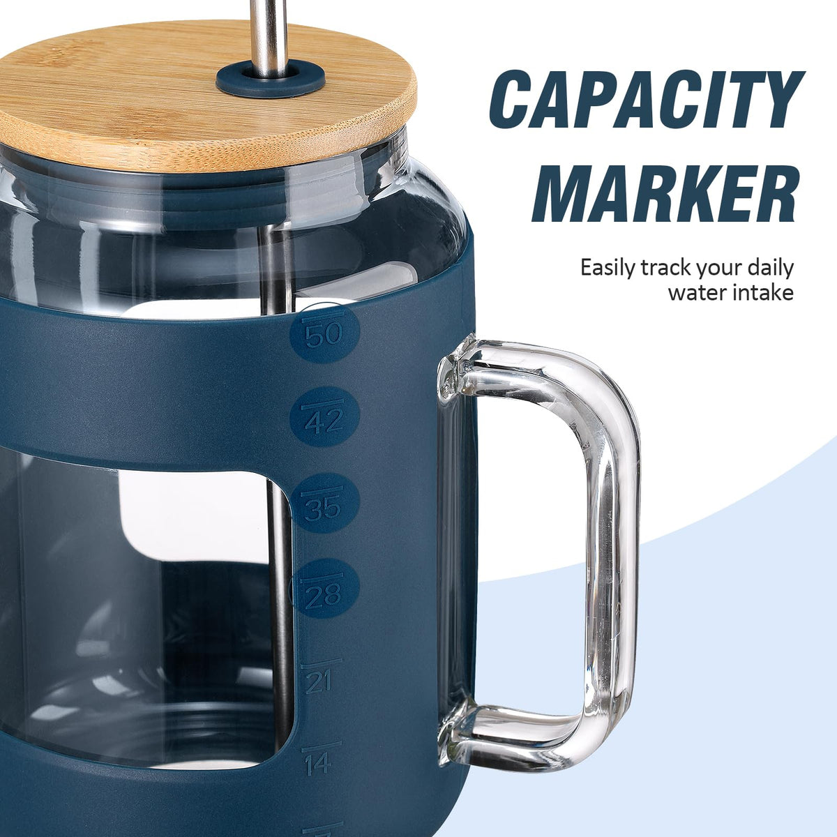 WINSA ergonomic handle on a glass mug offers comfortable hold during daily use.