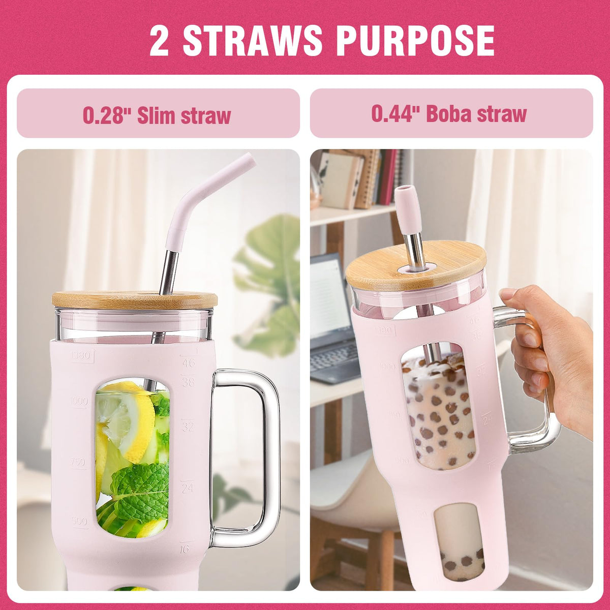 WINSA glass tumbler with ergonomic handle for a secure grip.