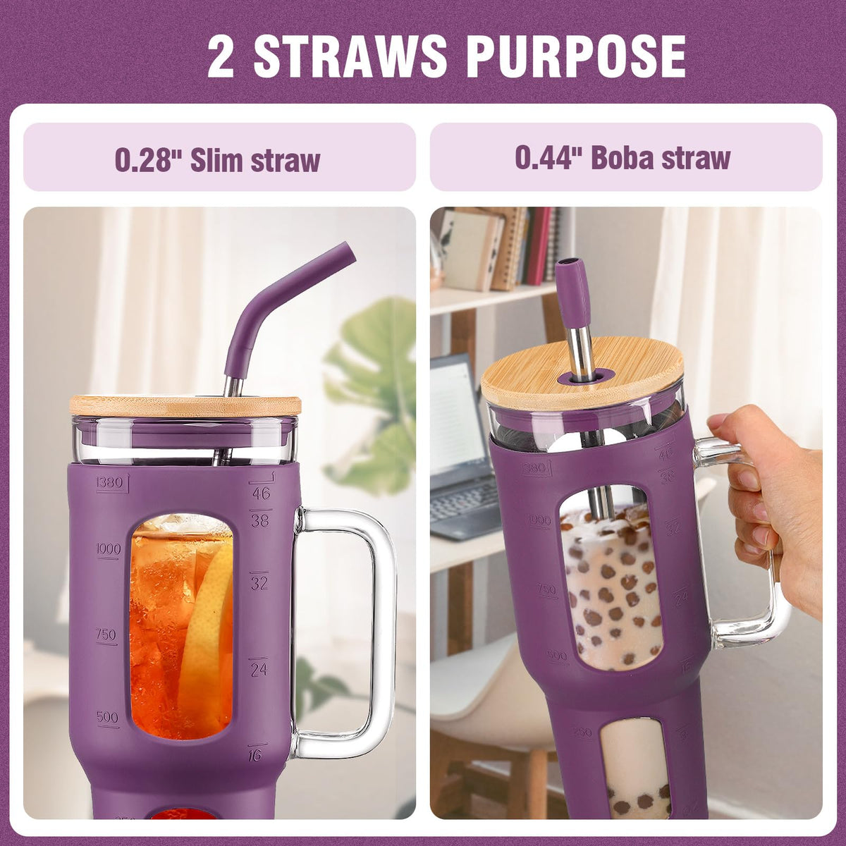 WINSA ergonomic handle glass bottle for hot or cold beverages