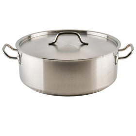 Winware brazier with lid shows flat bottom for even browning.