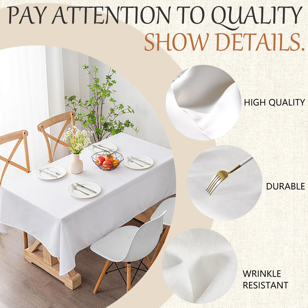 Machine washable Winwingo tablecloth demonstrating easy-care durability