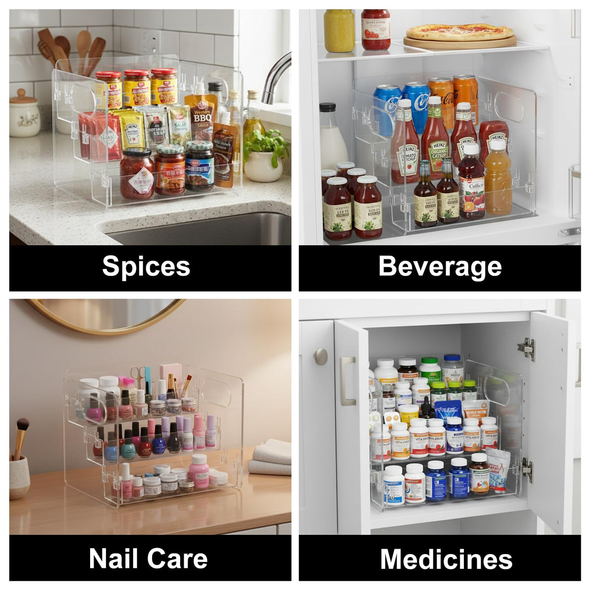 Wiojtry 3-Tier Organizer keeps kitchen spices organized and accessible.