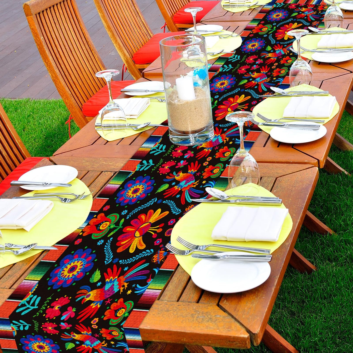 Runner displayed on rustic wood table enhances everyday dinners