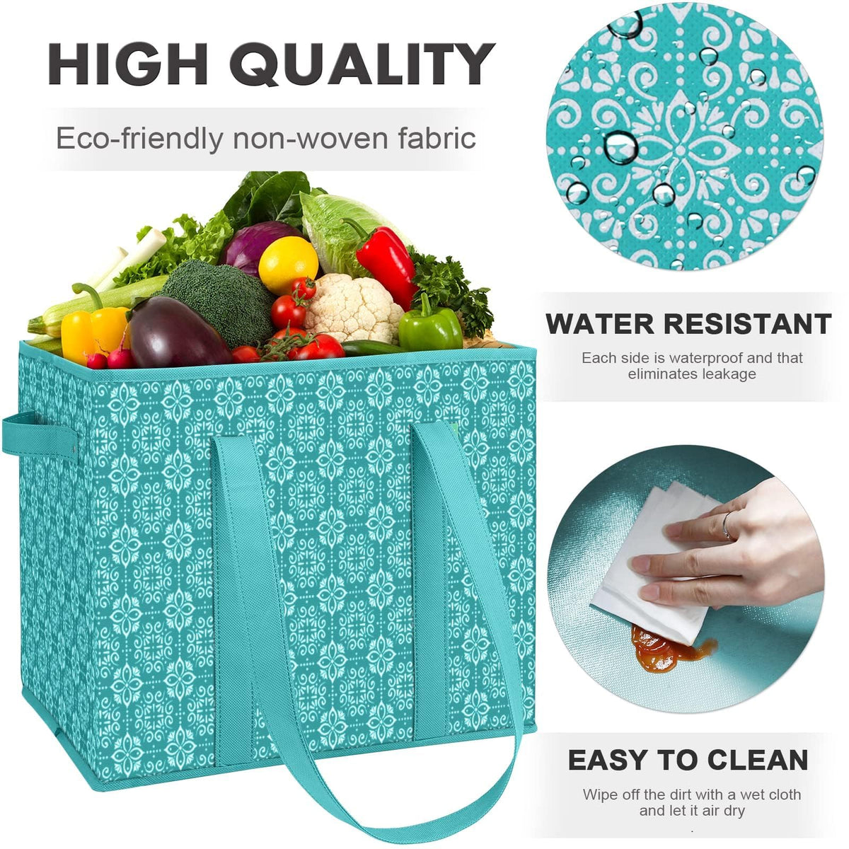 WISELIFE Reusable Bags cardboard-bottom highlights stable base