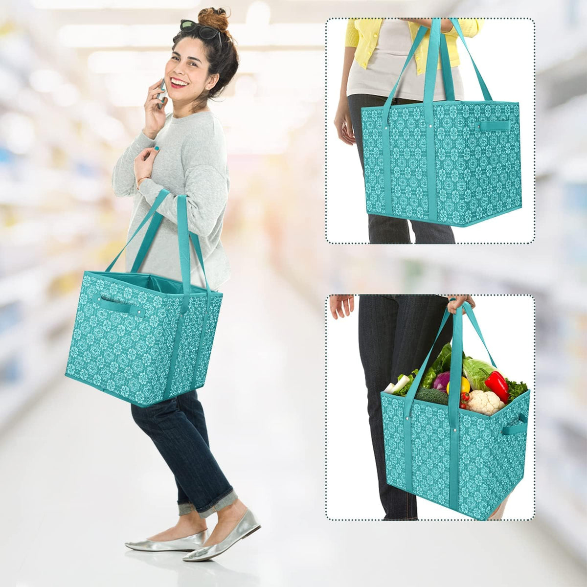 WISELIFE Reusable Bags folded-flat for compact storage