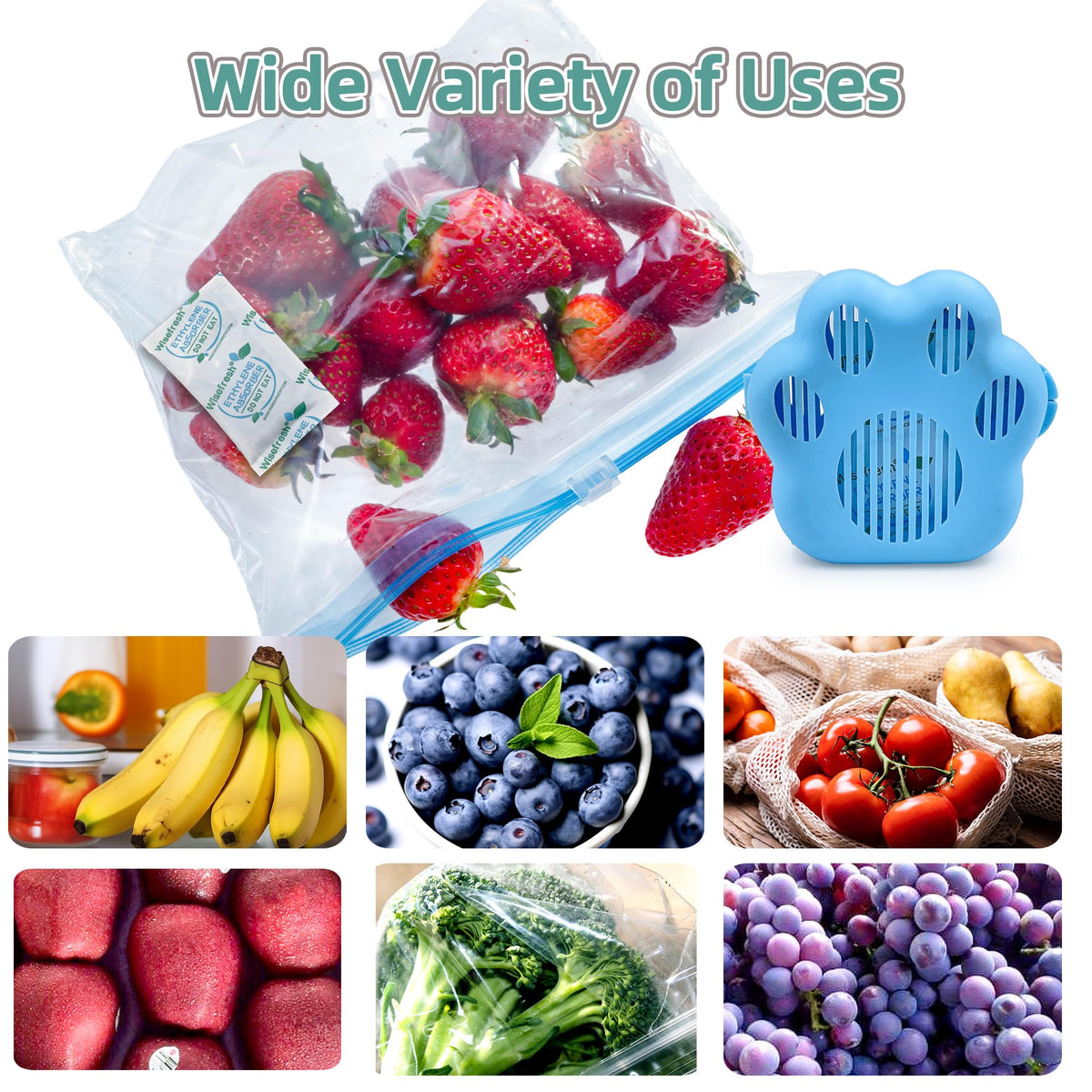WiseFresh on refrigerator shelf reduces ethylene impact