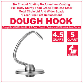 Close-up of Wiselet 18/8 stainless steel dough hook construction and durability.