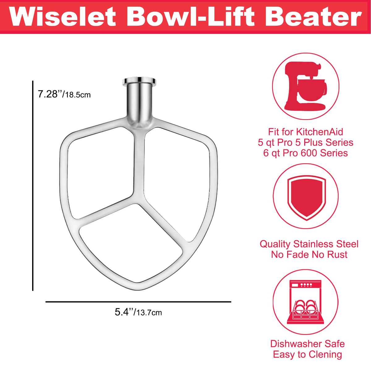 Wiselet fit for 5qt-6qt bowl-lift models ensures secure, even mixing