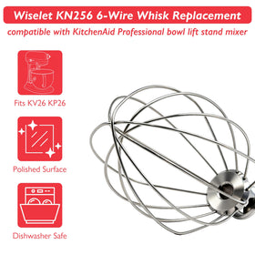 Wiselet KN256 whisk showing compatibility with KV25 and KP26 models.